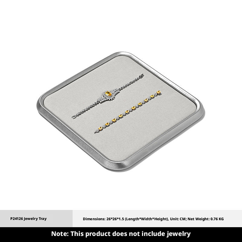 Silver Metal Jewelry Tray with Black Velvet for Ring and Necklace Display