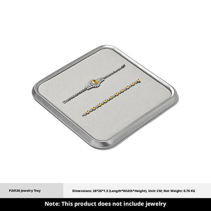 Silver Metal Jewelry Tray with Black Velvet for Ring and Necklace Display