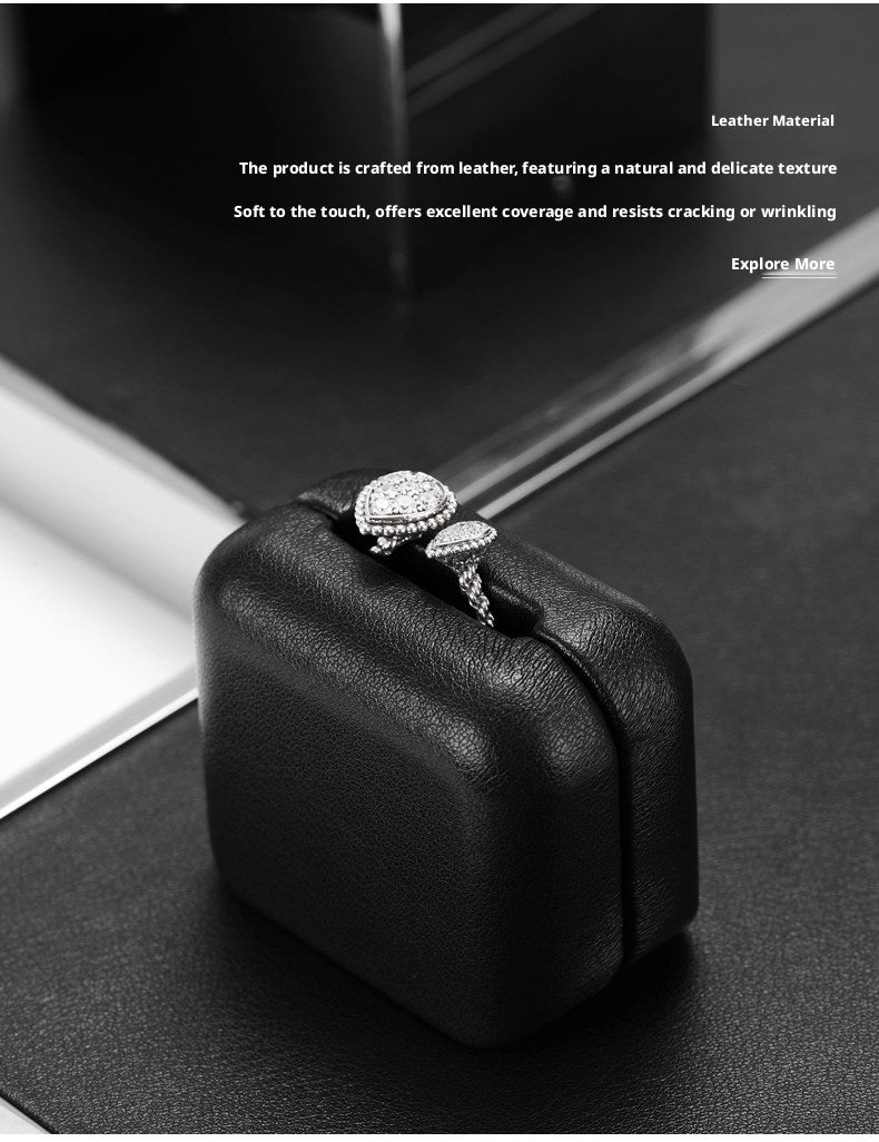 Black Leather Jewelry Display Set with Metal Trays for Rings and Earrings