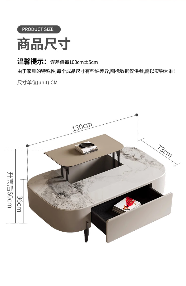 Italian simple rock panel tea table 46 Italian small living room can lift storage tea table household multi-functional tea table