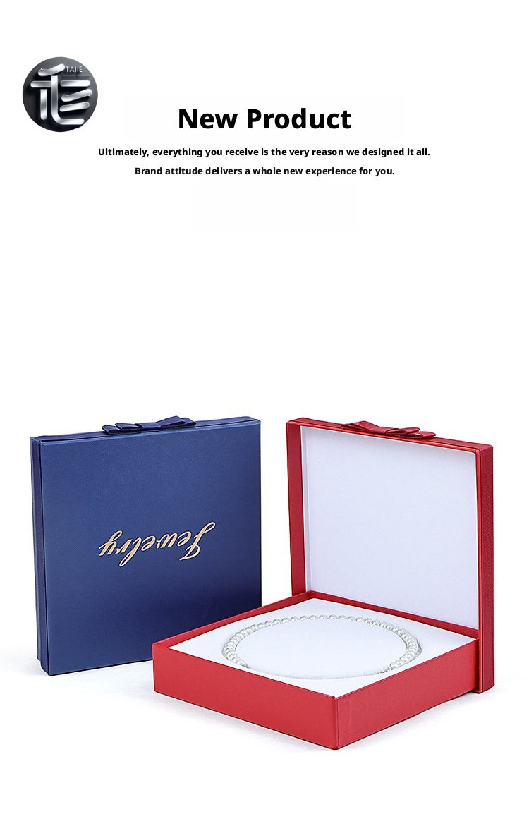 Jewelry Gift Box for Pearl Necklace, Paper Presentation Case with Ribbon,  White Insert Tray