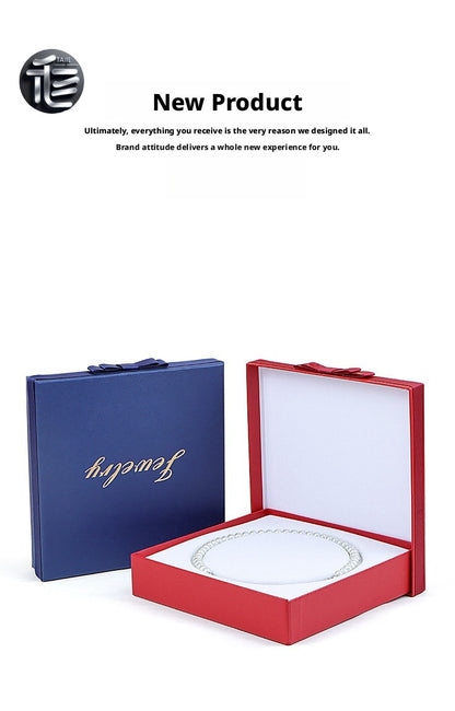 Jewelry Gift Box for Pearl Necklace, Paper Presentation Case with Ribbon,  White Insert Tray