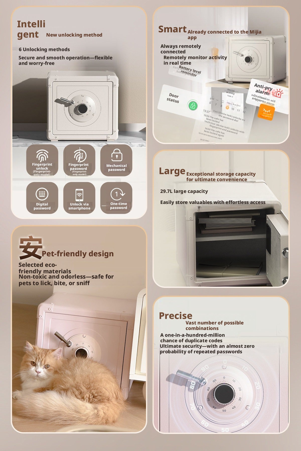 Retro Modern Jewelry Safe, A10-Grade Steel Security Box, Mechanical Dial Lock