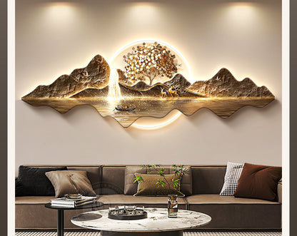 Fortune tree light luxury living room decorative painting new Chinese style back with back-up sofa background wall hanging painting advanced sense landscape painting