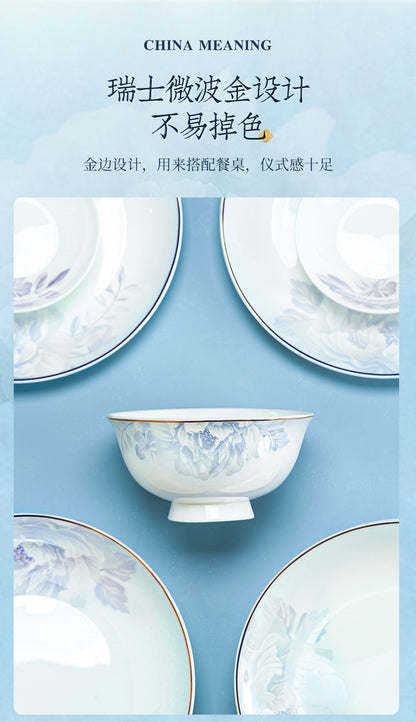 6 dish set household light luxury Chinese ceramic tableware set Jingdezhen relocation bowl dish chopsticks combination