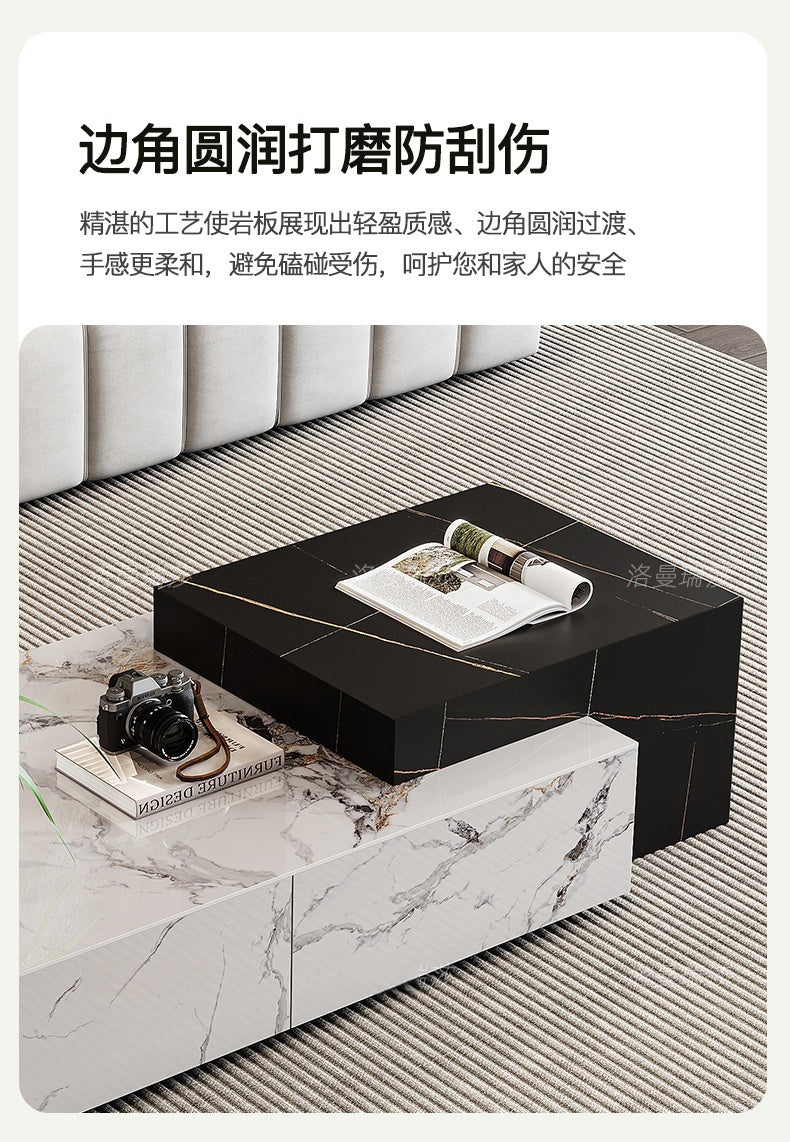 Italian rock panel tea table natural marble rectangular tea table luxury stone living room light luxury minimalist villa retractable tea table