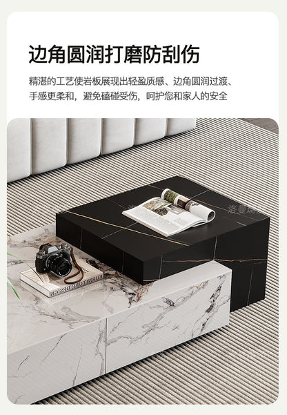Italian rock panel tea table natural marble rectangular tea table luxury stone living room light luxury minimalist villa retractable tea table