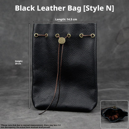 5pcs Genuine Leather Storage Pouch, Waterproof Pebble Cowhide Bag, Snap Drawstring Zipper Closure, Jewelry Organizer
