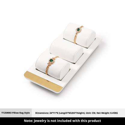 White Leather Jewelry Display Set with Gold Trim for Watch and Ring