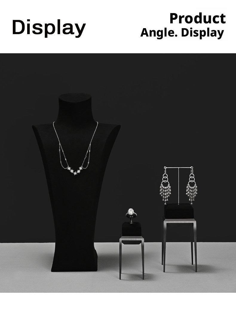 Black Metal Jewelry Display Stand Set with Watch and Necklace Holders