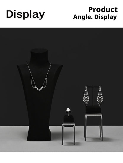 Black Metal Jewelry Display Stand Set with Watch and Necklace Holders