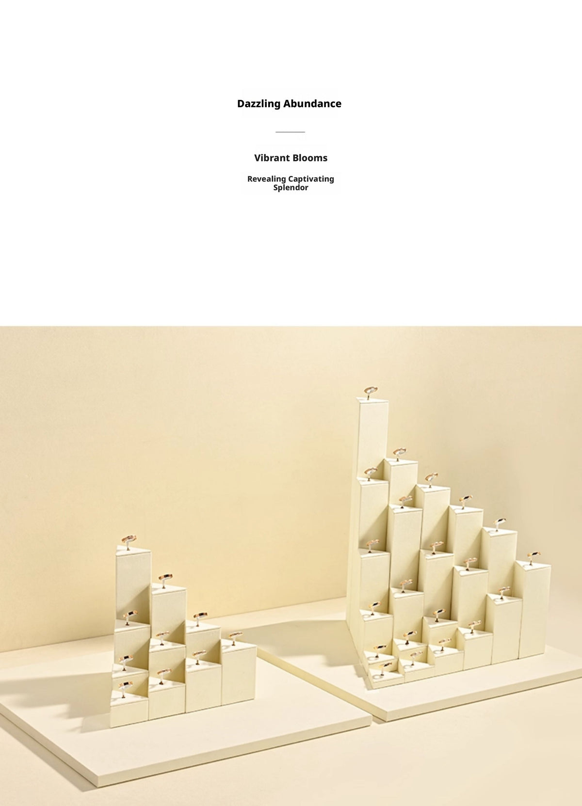 Beige Suede Ring Display Stand with Multi-Level Steps for Vendors