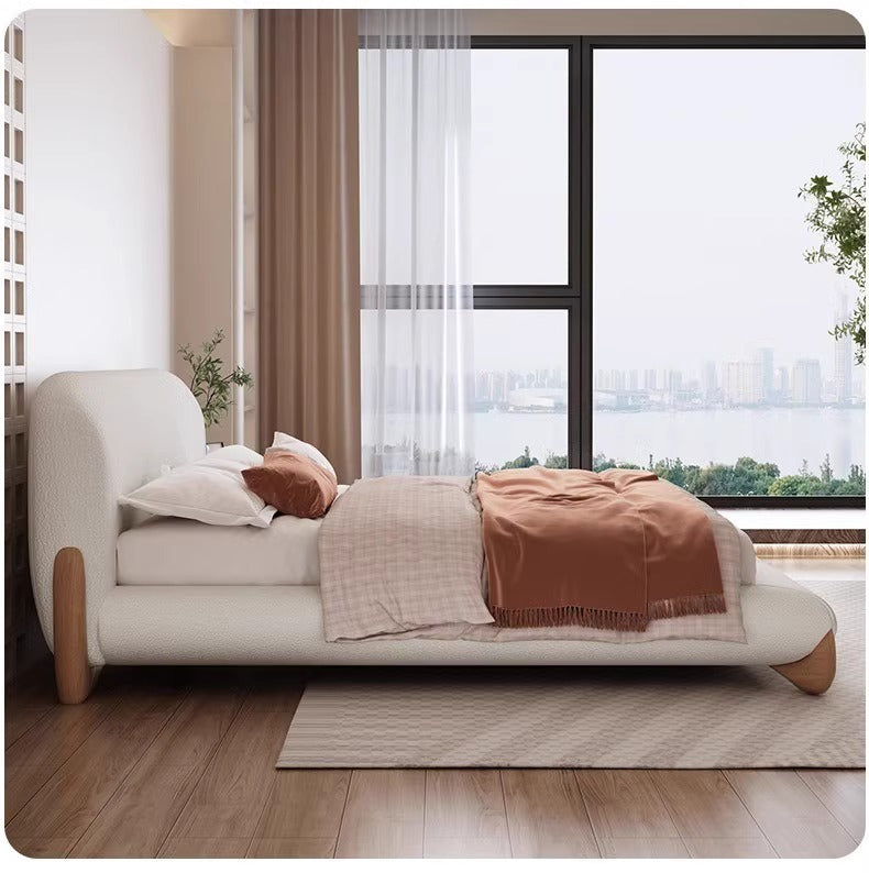 Lamb velvet wabi-Sabi modern simple landing soft double bed technology cloth Italian minimalist luxury master bedroom queen bed