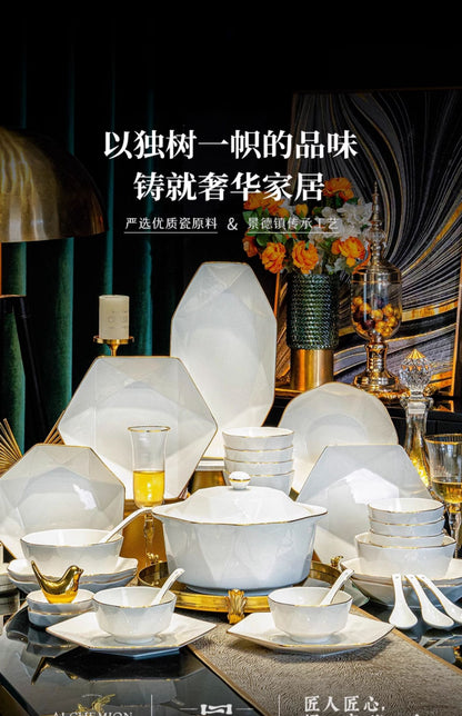 Dish set household light luxury Chinese ceramic tableware set Jingdezhen relocation bowl dish chopsticks combination