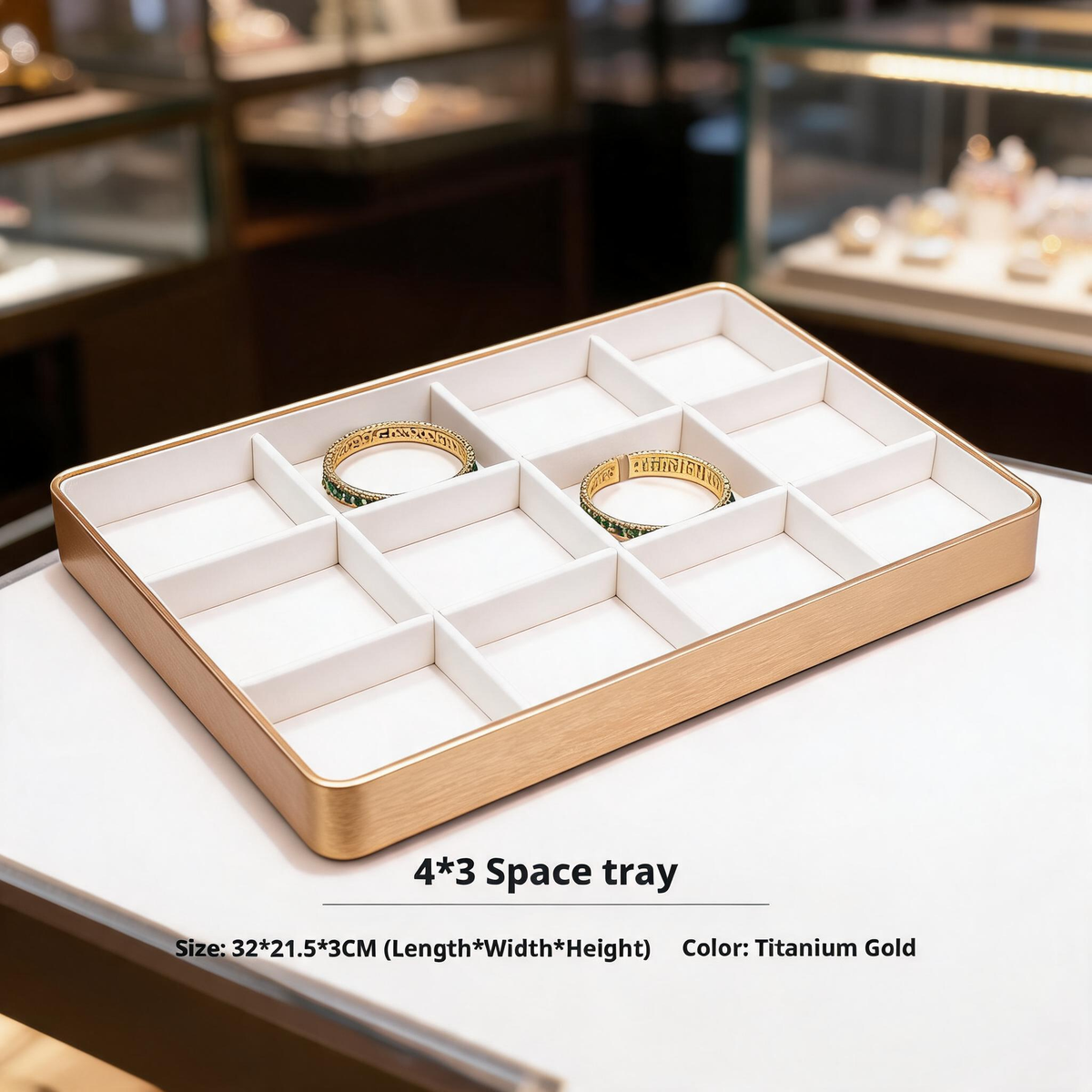 Gold Metal Jewelry Tray with Velvet Lining for Ring and Necklace Display