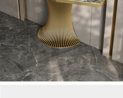 Light luxury entrance porch table against the wall at the end of the corridor decorative cabinet stainless steel end view terrace villa high-end entrance terrace
