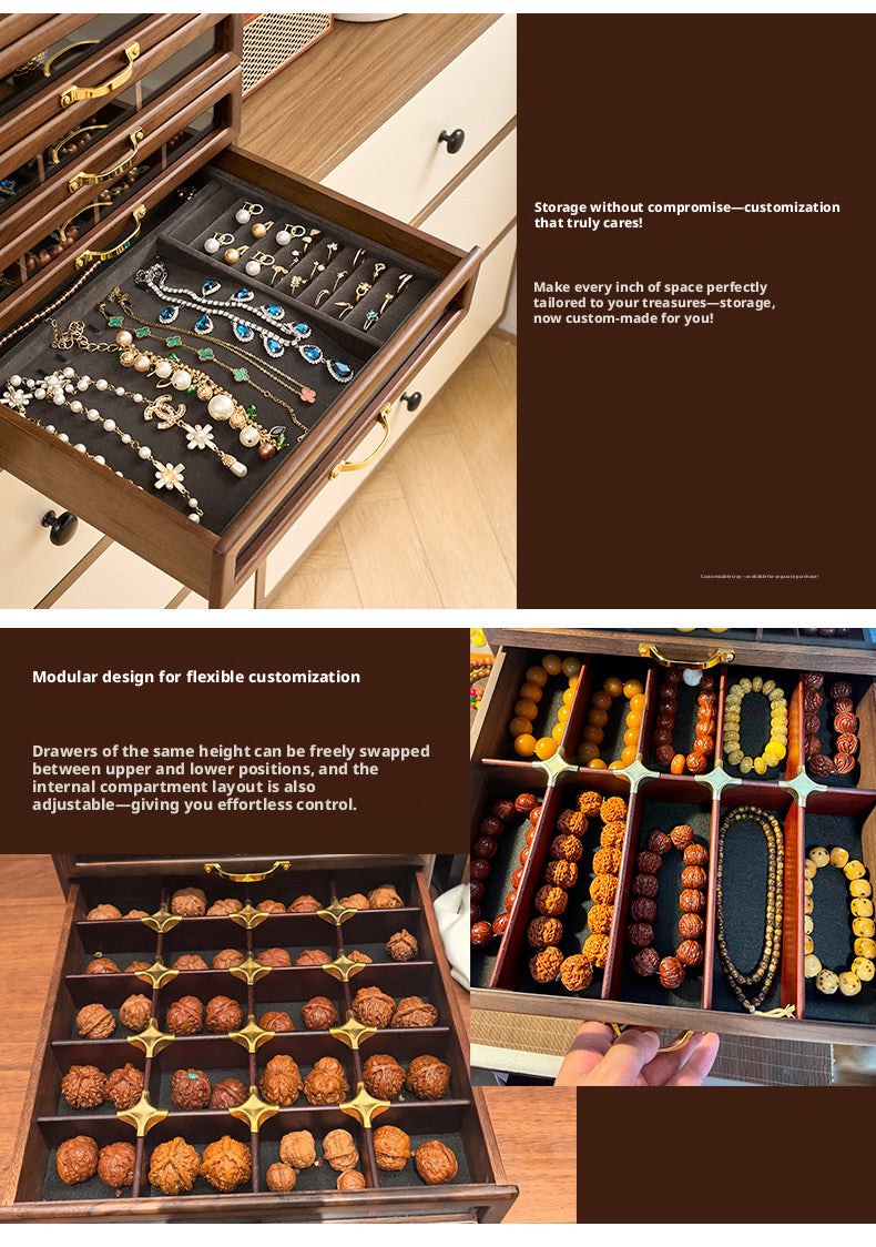 Solid Walnut Wood Jewelry Box, Multi-Drawer Display Case, Elegant Storage Organizer