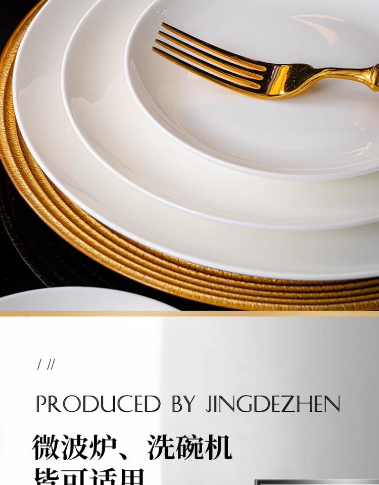 Jingdezhen Luo Wei under glaze color tableware pure white high temperature bone China bowl and dish set household tableware set