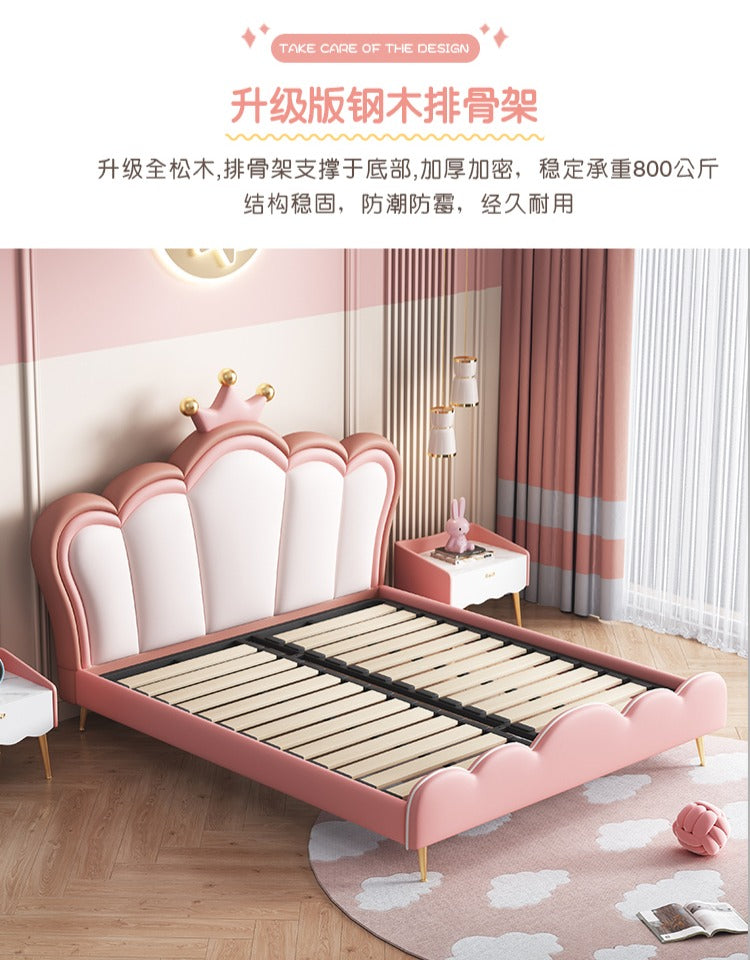 Children Crown Princess bed Girls bed Pink girls Room Dream girl bed Light luxury net red leather bed