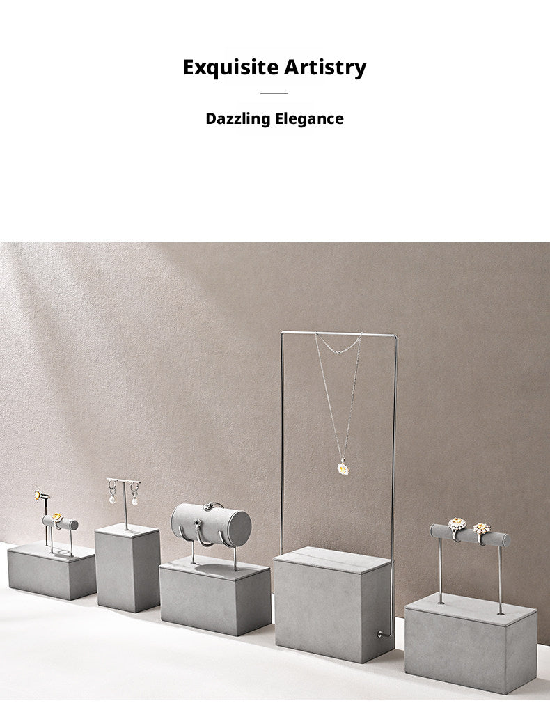 Gray Suede Jewelry Display Stand Set with Metal Arms for Vendors