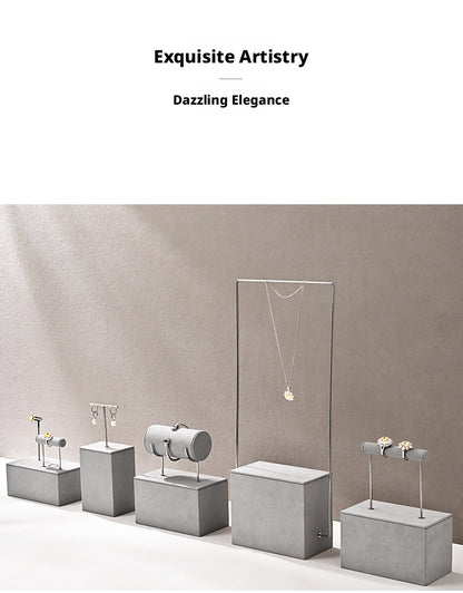 Gray Suede Jewelry Display Stand Set with Metal Arms for Vendors