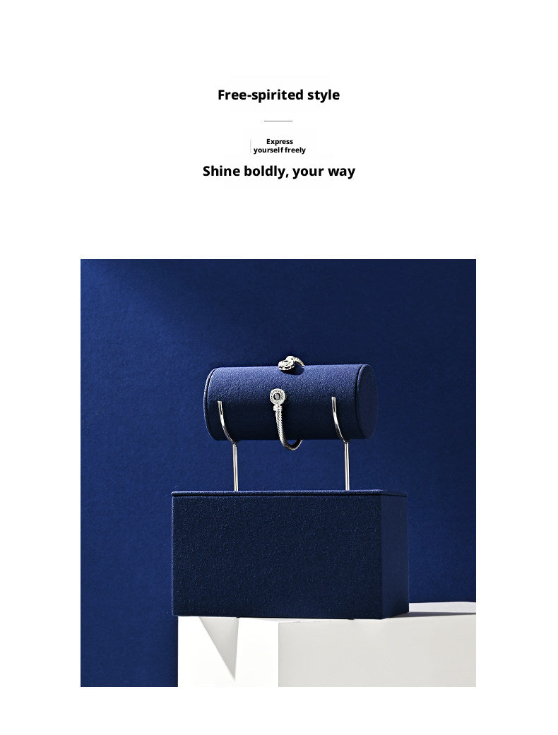 Navy Blue Velvet Jewelry Display Set with Metal Stands for Vendors