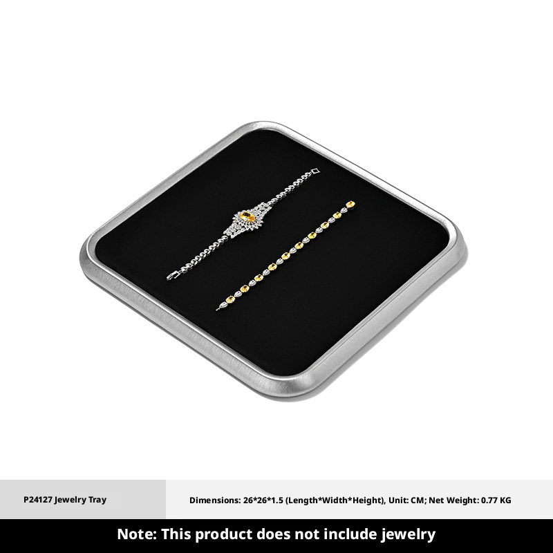 Silver Metal Jewelry Tray with Black Velvet for Ring and Necklace Display