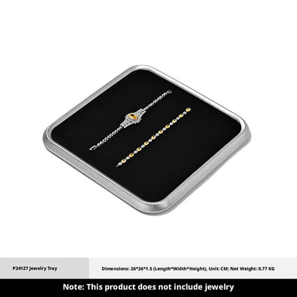 Silver Metal Jewelry Tray with Black Velvet for Ring and Necklace Display