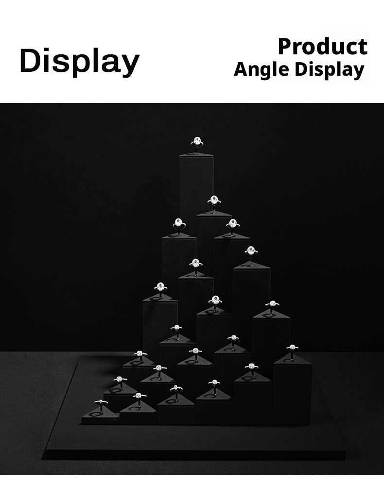 Black Suede Ring Display Stand with Multi-Level Steps for Boutique