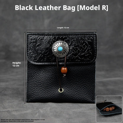 5pcs Genuine Leather Storage Pouch, Waterproof Pebble Cowhide Bag, Snap Drawstring Zipper Closure, Jewelry Organizer