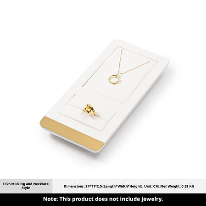 White Leather Jewelry Display Set with Gold Trim for Watch and Ring
