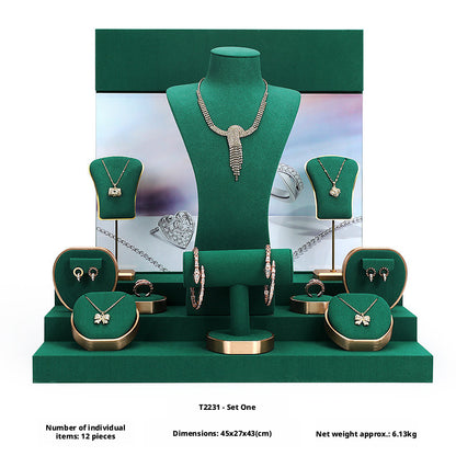 Metal & Suede Jewelry Display Stand Set for Retail Store Countertop