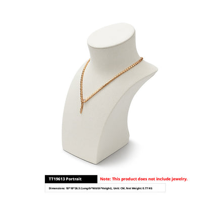 5PCS White Suede Jewelry Display Set, Necklace Bust, Earring T-Stand, Ring Organizer