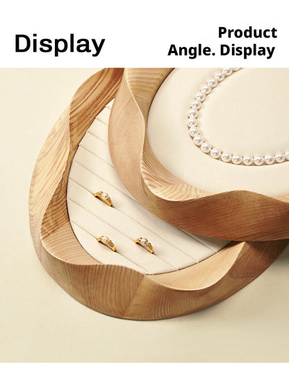Wooden Jewelry Tray with Suede Lining for Necklace and Ring Display