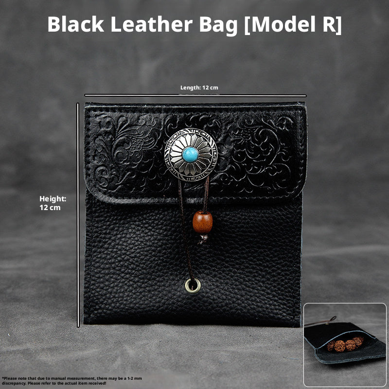 5pcs Genuine Leather Storage Pouch, Waterproof Pebble Cowhide Bag, Snap Drawstring Zipper Closure, Jewelry Organizer