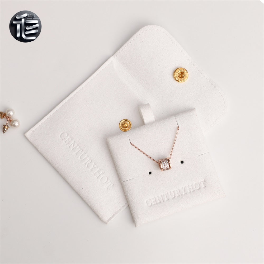 5PCS Soft Suede Necklace Pouch, Pink Microfiber Snap Bag, Jewelry Display Card Holder