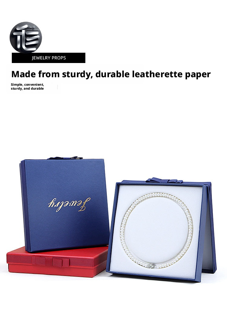Jewelry Gift Box for Pearl Necklace, Paper Presentation Case with Ribbon,  White Insert Tray