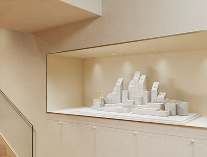 White Linen Jewelry Display Set with Multi-Level Risers for Vendors