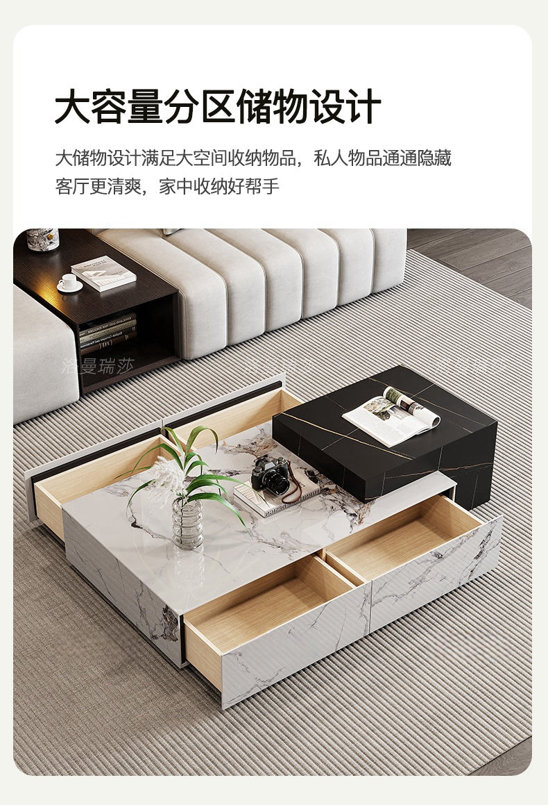 Italian rock panel tea table natural marble rectangular tea table luxury stone living room light luxury minimalist villa retractable tea table