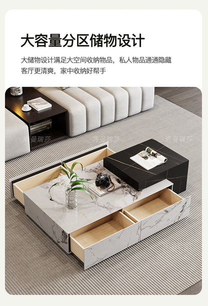 Italian rock panel tea table natural marble rectangular tea table luxury stone living room light luxury minimalist villa retractable tea table
