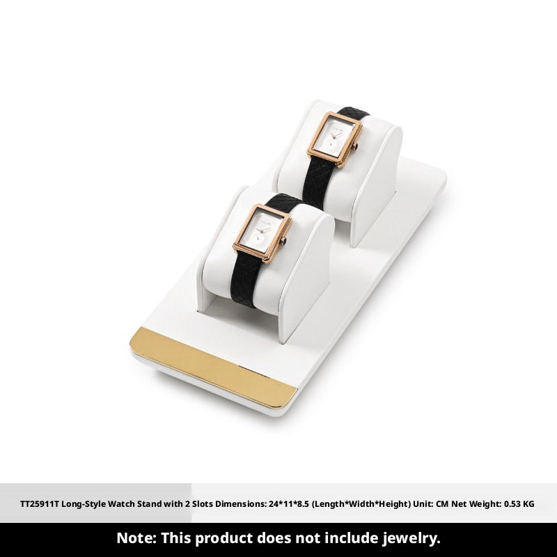 White Leather Jewelry Display Set with Gold Trim for Watch and Ring