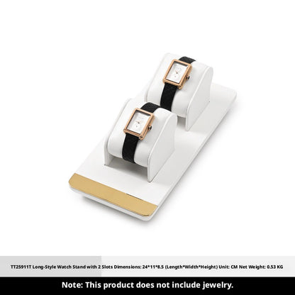 White Leather Jewelry Display Set with Gold Trim for Watch and Ring