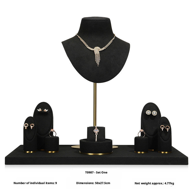 Luxury Black Suede Necklace Bust and Display Stand Set