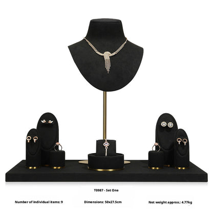 Luxury Black Suede Necklace Bust and Display Stand Set