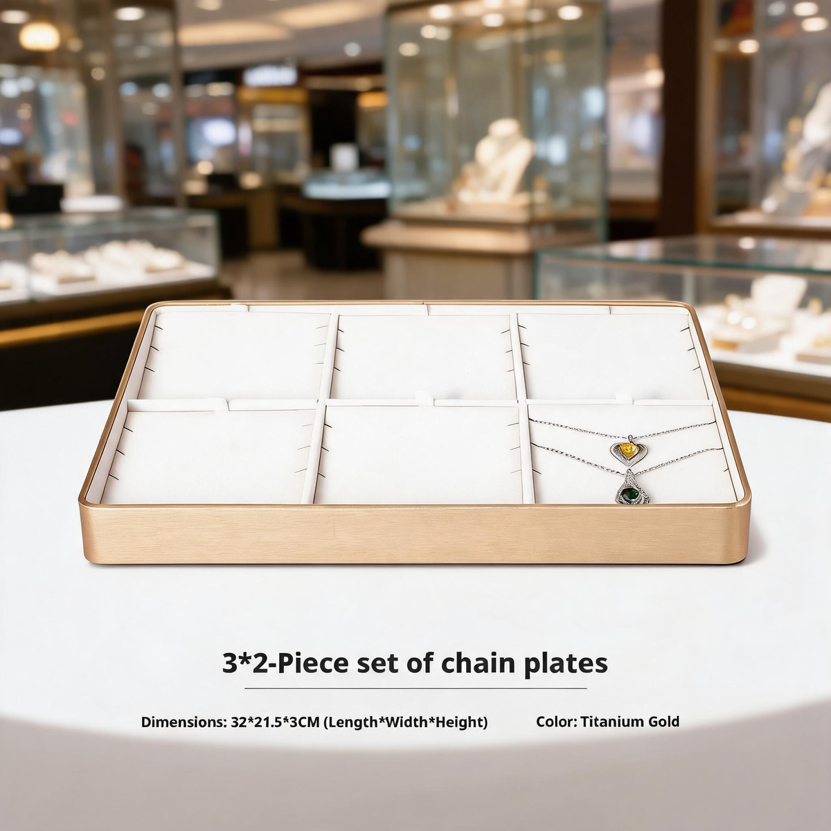 Gold Metal Jewelry Tray with Velvet Lining for Ring and Necklace Display
