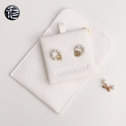 5PCS Soft Suede Necklace Pouch, Pink Microfiber Snap Bag, Jewelry Display Card Holder