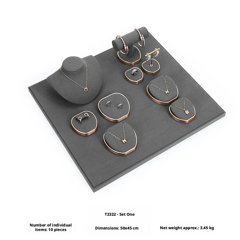 Geometric Velvet Jewelry Showcase Tray & Bust for Retail Counter
