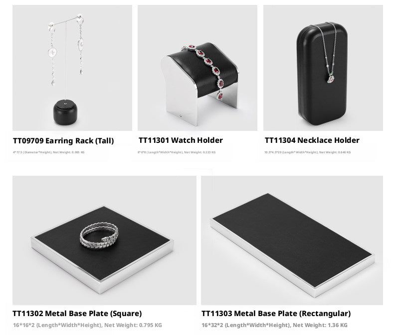 Black Leather Jewelry Display Set with Metal Trays for Rings and Earrings