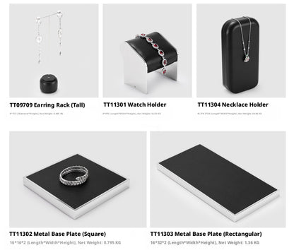 Black Leather Jewelry Display Set with Metal Trays for Rings and Earrings