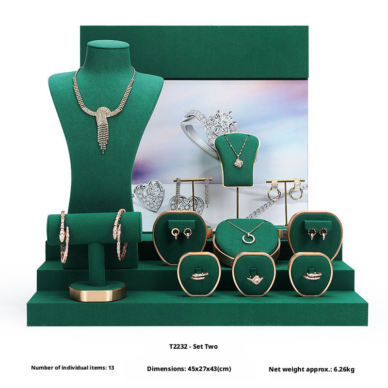 Metal & Suede Jewelry Display Stand Set for Retail Store Countertop